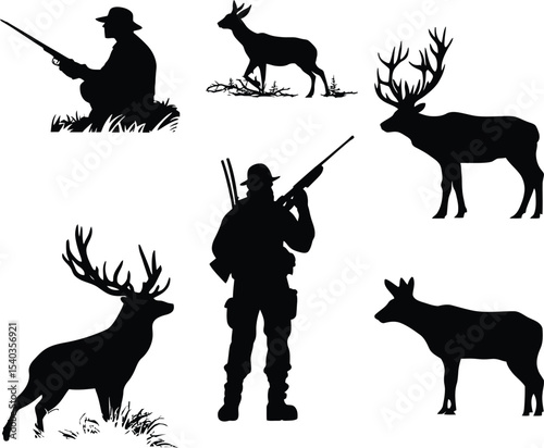 Stalking the prey a lone hunter in the wilderness man gun bow elk male deer bear