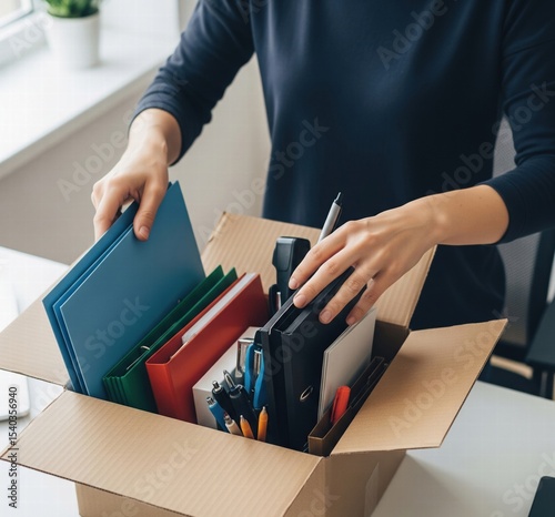 A close-up view of an employee packing their belongings, illustrating the concept of corporate layoffs/redundancies