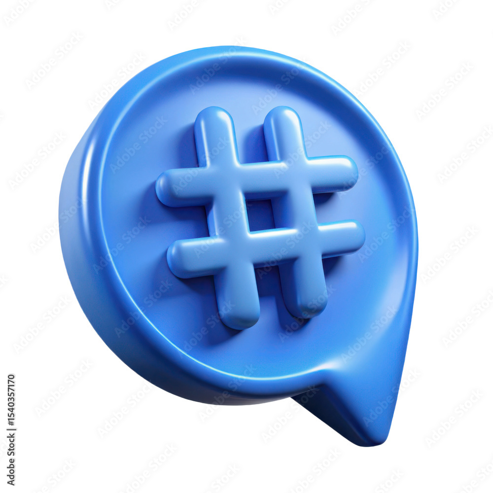 Obraz premium 3d realistic blue hashtag speech bubble icon render