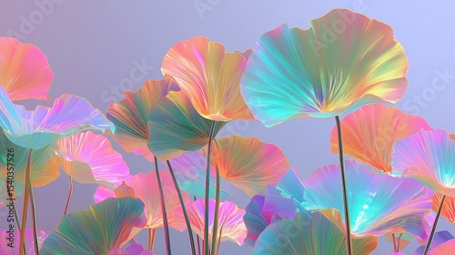 lotus leaf with holographic glow and pastel gradient on minimal background