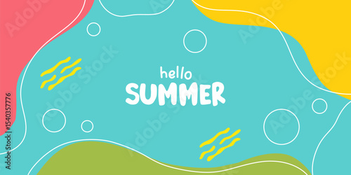 Colorful Summer background layout banners design with summer elements. Horizontal poster, greeting card, header for website, social media. Vector summer illustration.