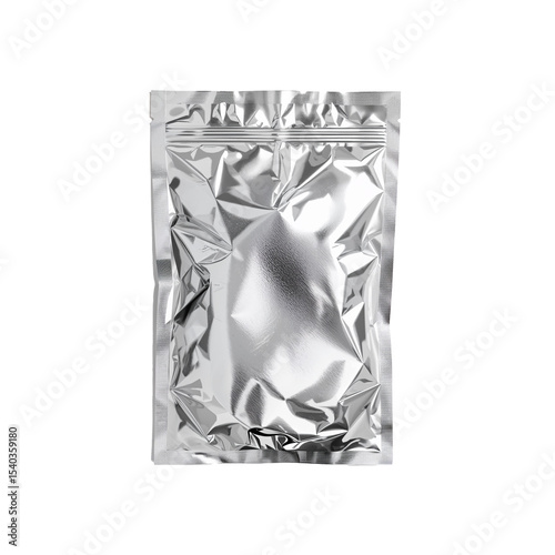 Silver foil zip pouch, isolated object on transparent background
