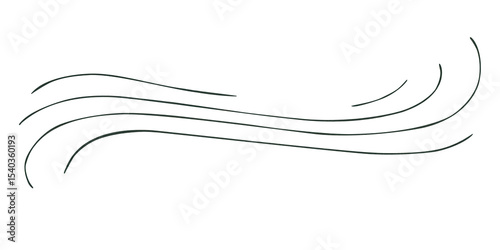 Abstract watercolor illustration of black wavy lines forming musical staff isolated background. Swirling winds or ocean waves sketch. For album covers, creative design projects with dynamic energy