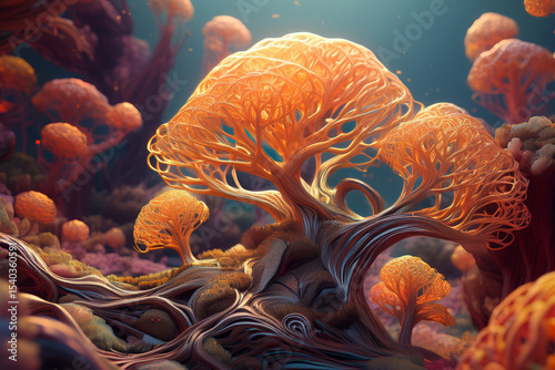 Vibrant  Underwater Scene with Colorful Coral and Algae