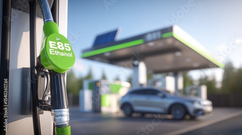 Contemporary fuel station with bright green 