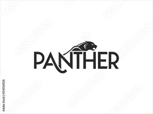Black Panther Logo Design V E C T O R stylized panther illustration black and white monochrome animal graphic design text panther
