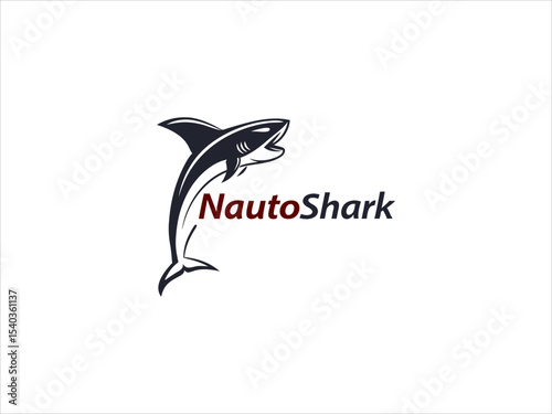 Nautoshark Logo Dark Blue Shark Jumping White Background V E C T O R Graphic Design Brand Identity logo design