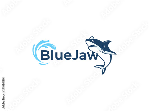 Blue Jaw Logo Design Dark Blue Shark Light Blue Water Splash V E C T O R vector