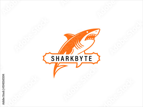 Orange Shark Logo Design V E C T O R Sharkbyte Brand Identity Graphic Illustration White Background VECTOR