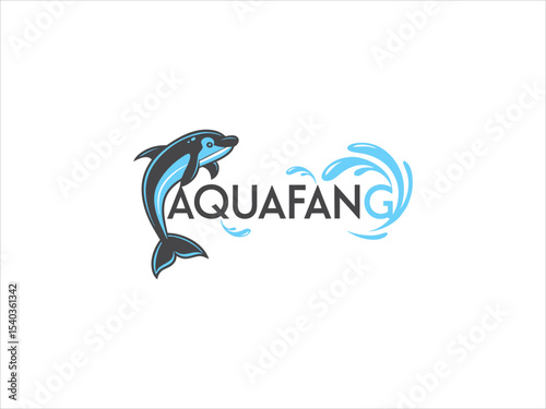 Aqua Fang Logo Design Dark Gray Dolphin Light Blue Water Splashes V E C T O R vector