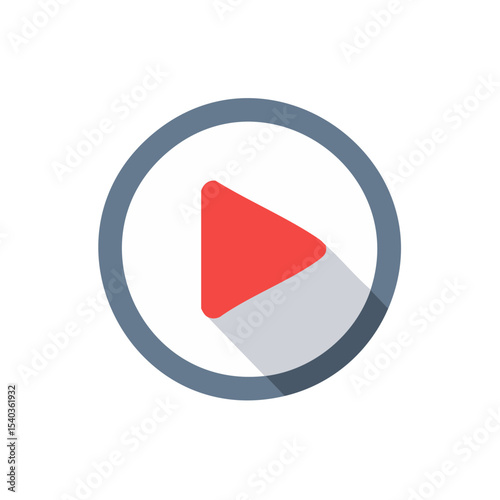 Free Download Red play button icon in gray circle with long shadow on black background graphic element for video interface audio streaming - GFXLoad