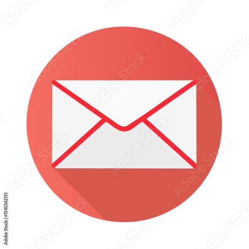 Red and white flat design envelope icon for sending and receiving digital messages or traditional mail on a dark black background for graphic design