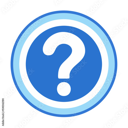 Question Mark Graphic Symbol, Blue Round Button with Ring Borders on Black Background