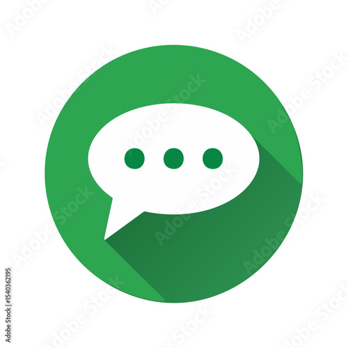 Green Communication Icon with White Speech Bubble and Three Green Dots