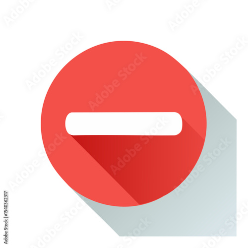 Red stop symbol for prohibition restriction or warning round icon with long shadow flat design