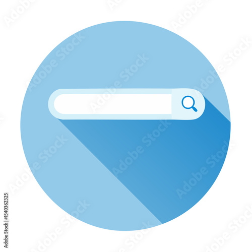 Search bar icon simple design with magnifiying glass on blue circle background for website application interface usage
