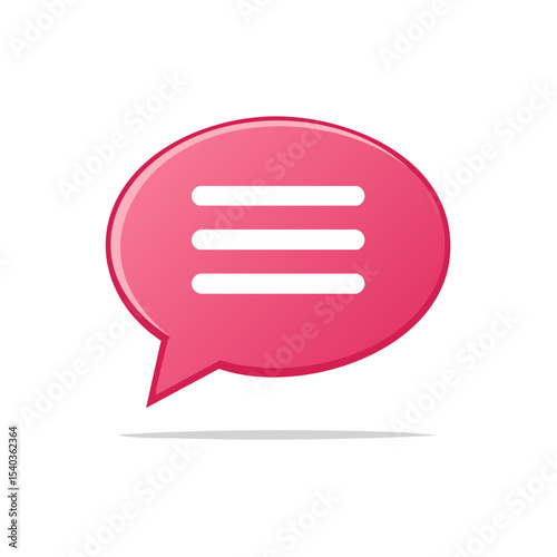 Pink speech bubble with horizontal lines representing text for communication and messages illustration for social media networks