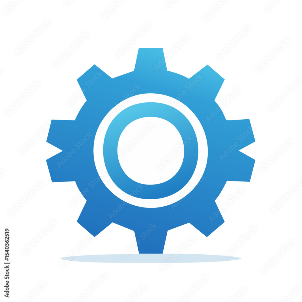 Blue gear icon with white center on black background for settings automation industry engineering system design graphic Blue gear icon with white center on black background for settings automation industry engineering system design graphic