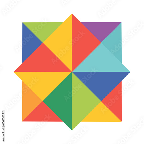 Vibrant Geometric Shape Created with Colorful Triangles against a Black Backdrop