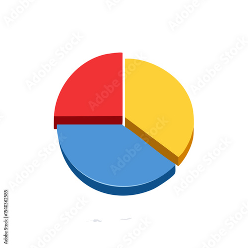 3D Pie Chart Showing Three Different Segments in Red Blue and Yellow Colors on Black Background