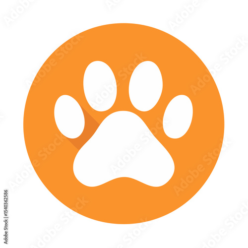 Flat Design Paw Print Icon on Orange Circle Cute Animal Footprint Pet Shop Symbol Veterinary Logo