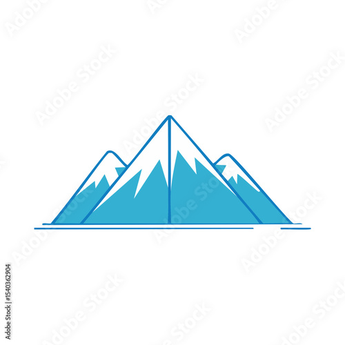 Geometric Mountain Range with Snow Capped Peaks Against Black Backdrop Illustration