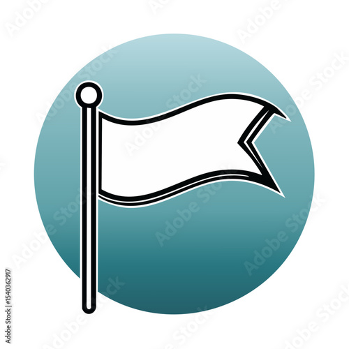 Illustration of Pennant on Flagpole Inside Blue Circle Gradient Background
