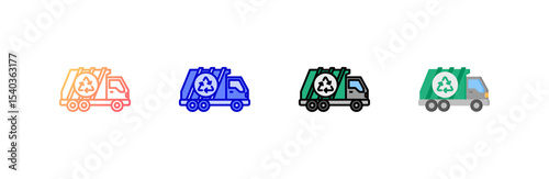 Garbage Truck icon set multiple style collection