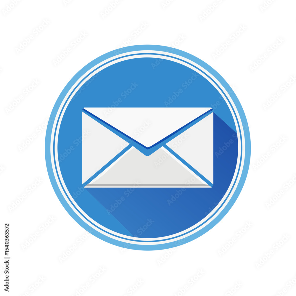 Envelope Icon in Blue Circle with Shadow Flat Design for Communication Concepts Envelope Icon in Blue Circle with Shadow Flat Design for Communication Concepts