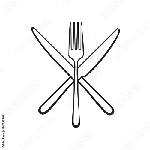 Elegant Crossed Knives and Fork Design for Restaurant Menu Isolated on Black Background Simple Flat Icon Style