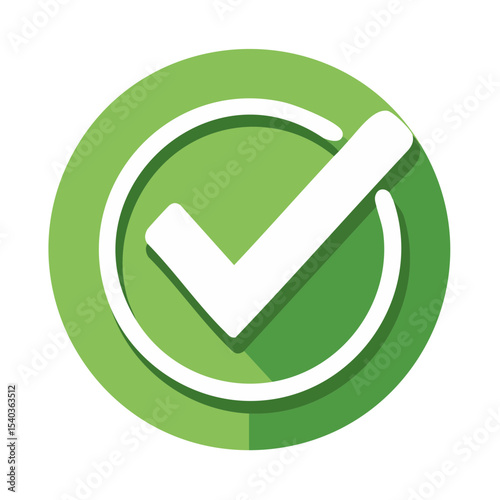 Green circle with white check mark icon for validation confirmation approval and success illustration symbol flat design