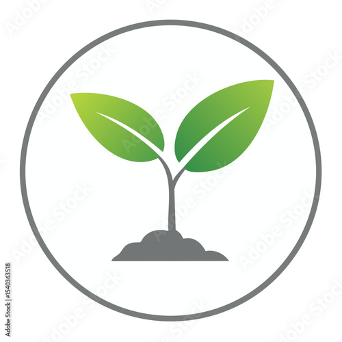 Seedling with Green Leaves Sprouting from Soil in Circular Frame, Growth Concept