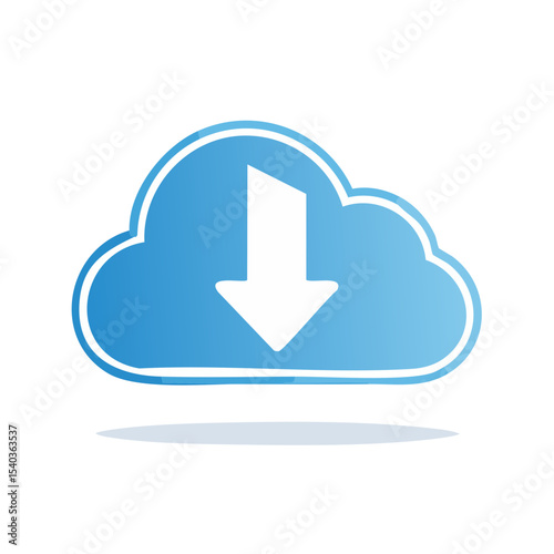 Cloud download icon, online storage concept, digital data transfer, blue gradient cloud with white arrow, cloud computing
