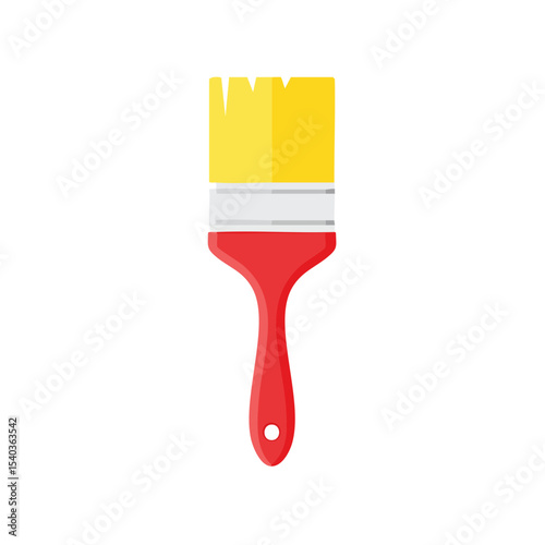 Isolated Red Paint Brush with Yellow Bristles Against Black Background Painting Tools Crafting and Home Improvement Supplies
