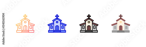 Church icon set multiple style collection