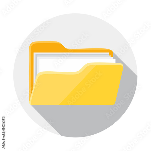Yellow Folder Icon with Papers Inside Symbolizes Document Storage and File Management on White Background for UI Design