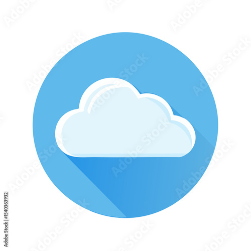 Cloud Icon with Shadow on Blue Circular Background, Weather Forecast Symbol