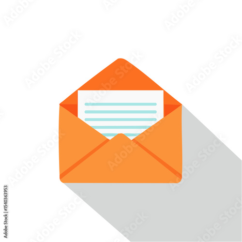 Orange Open Envelope Containing Letter with Blue Lines on White Paper Flat Lay