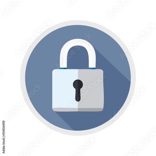 Secure padlock flat vector icon for privacy and safety in a circle design for internet security and data protection, white padlock with shadows