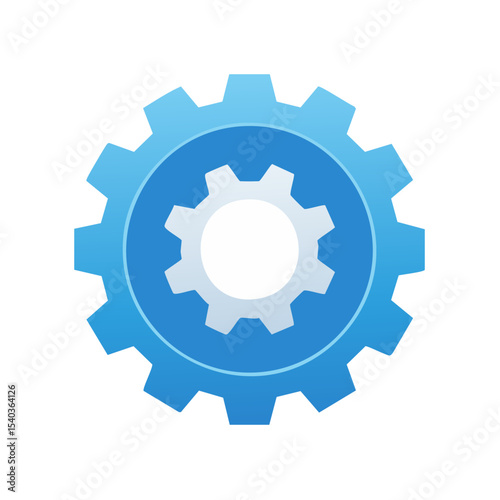 Blue gear wheels illustration representing engineering technology solutions and machine settings on a black background
