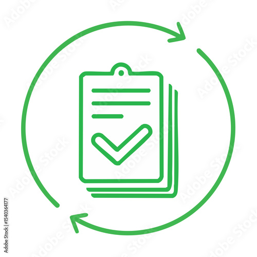 Process complete icon with check mark in circle of arrows showing cycle refresh update or compliance