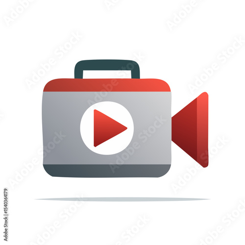 Stylized video camera icon for filming and broadcasting digital movies and entertainment content online streaming with a play button symbol
