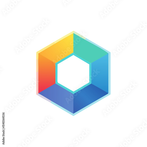 Abstract Gradient Hexagon Shape with Empty Center on Black, Colorful Geometric Design