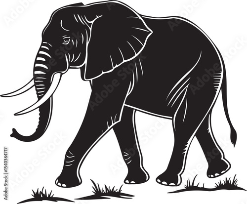 Majestic african elephant silhouette walking in grass