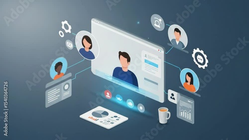 Engaging virtual meeting with team members sharing ideas and analyzing data amidst digital communication