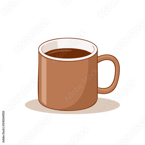 Illustration of Brown Coffee Mug Filled with Coffee, Isolated on Black Background for Design and Creativity Projects