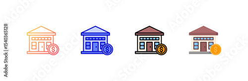 Bank icon set multiple style collection
