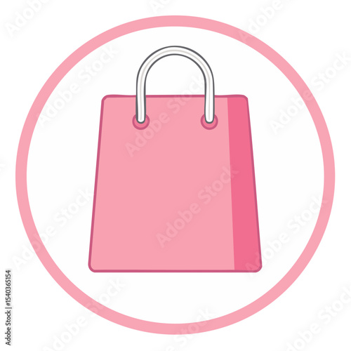Stylized pink shopping bag icon with rounded edges inside a decorative circle for retail sale promotions