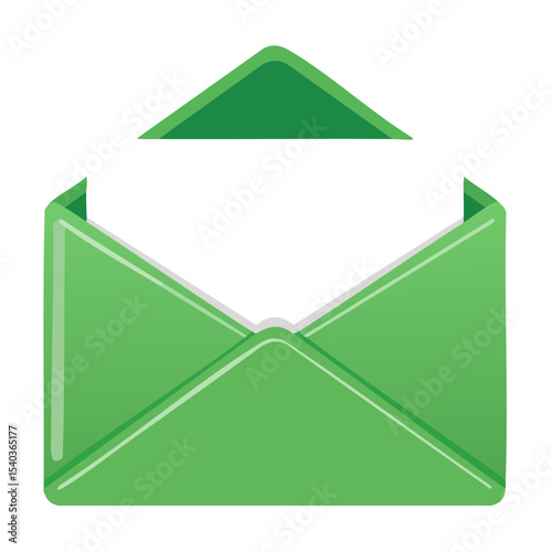 Green Open Envelope Icon Design for Digital Communication and Online Correspondence