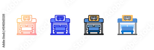 Bus Stop icon set multiple style collection
